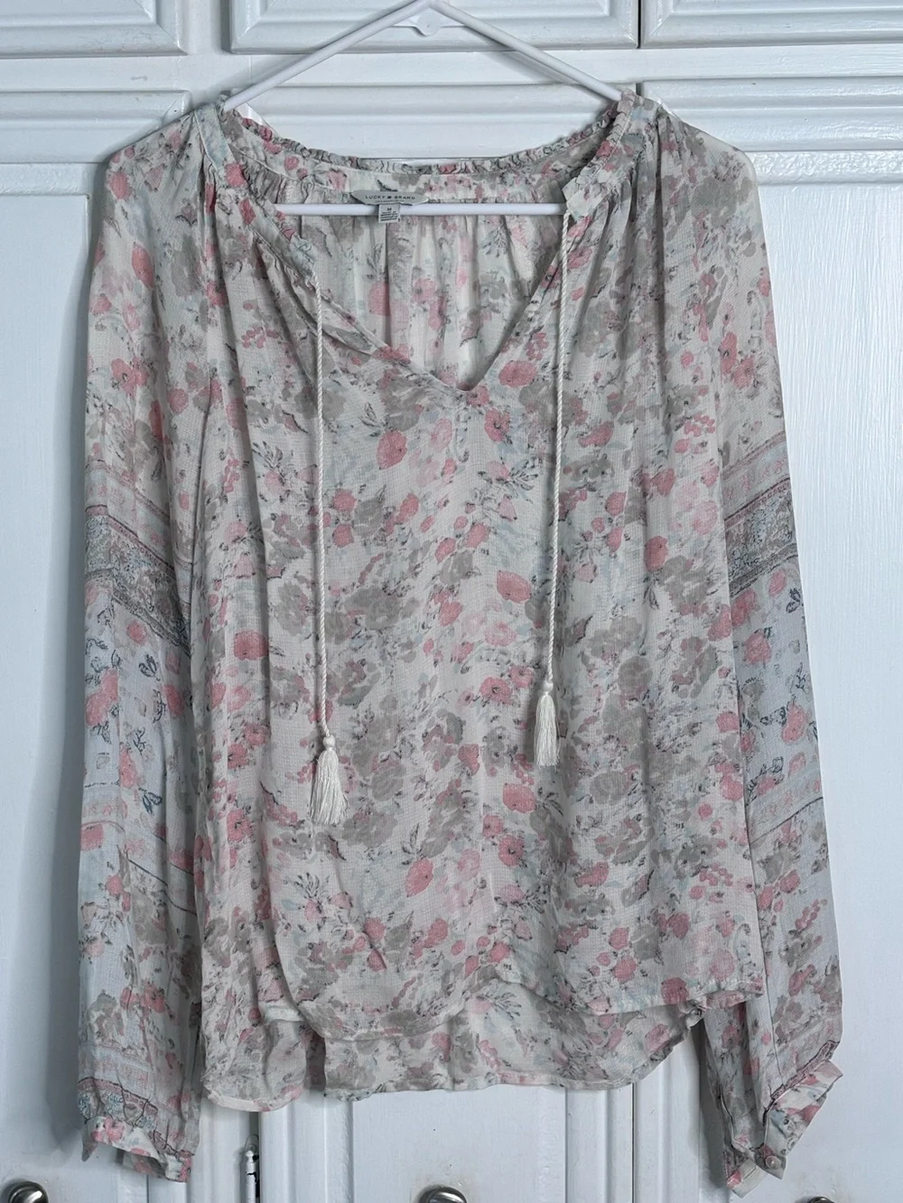 Lucky Brand Cream Blush Floral Peasant Blouse sz M - Picture 1 of 7